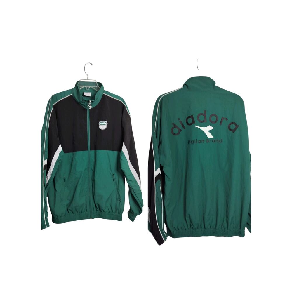 M1048)Vintage Diadora Men's Zip Up Polyamide Colorblock Track Jacket Large